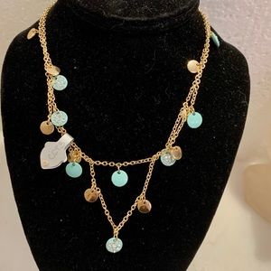 NWT Necklace Gold Chain Crystal Teal Discs